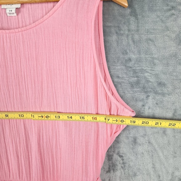 J Crew Dress 14 Pink Midi Pockets Belted Gauze Tiered Cottage Boho Beach Prairie - Picture 4 of 9